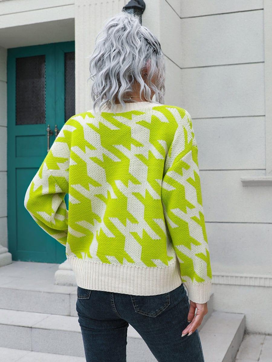 Houndstooth Button Down Cardigan - Trendsi