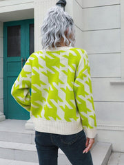 Houndstooth Button Down Cardigan - Trendsi