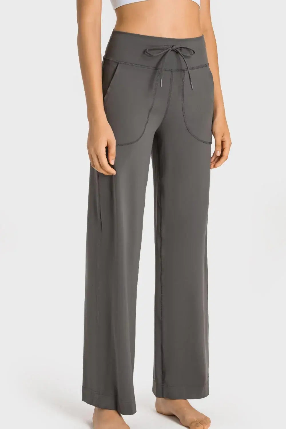 Drawstring Waist Wide Leg Sports Pants with Pockets - Trendsi - Flyclothing LLC