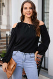 Tied Asymmetrical Neck Cold-Shoulder Blouse - Trendsi - Flyclothing LLC