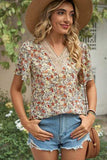 Floral V-Neck Short Sleeve T-Shirt - Trendsi - Flyclothing LLC