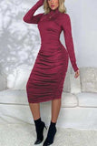 Ruched Mock Neck Long Sleeve Dress - Trendsi - Flyclothing LLC