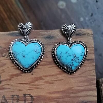 Artificial Turquoise Alloy Heart Dangle Earrings - Trendsi