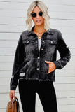 Distressed Raw Hem Denim Jacket - Trendsi