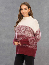 Color Block Turtleneck Sweater - Trendsi - Flyclothing LLC