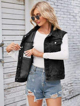 Button Up Cap Sleeve Denim Jacket - Trendsi - Flyclothing LLC