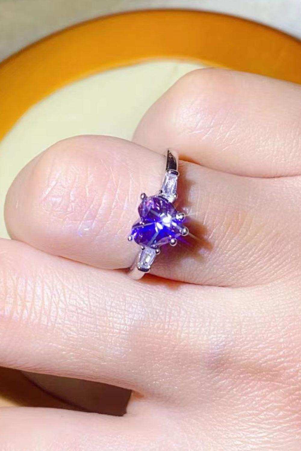 1 Carat Moissanite Heart-Shaped Platinum-Plated Ring in Purple - Trendsi - Flyclothing LLC