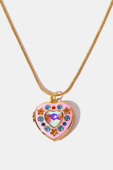 Rhinestone Decor Heart Box Pendant Necklace - Trendsi - Flyclothing LLC