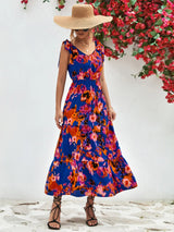 Multicolored V-Neck Backless Midi Dress - Trendsi - Flyclothing LLC