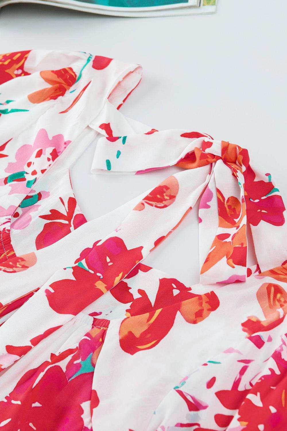 Floral Tie Back Square Neck Blouse - Trendsi - Flyclothing LLC