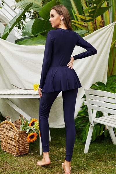 Mock Neck Long Sleeve One-Piece Swimwear - Trendsi - Flyclothing LLC