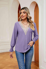 Contrast Flounce Sleeve Blouse - Trendsi
