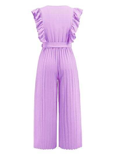 Ruffled Surplice Cap Sleeve Jumpsuit - Trendsi - Flyclothing LLC