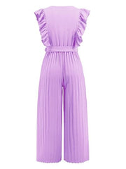 Ruffled Surplice Cap Sleeve Jumpsuit - Trendsi