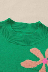 Flower Mock Neck Short Sleeve Sweater - Trendsi - Flyclothing LLC