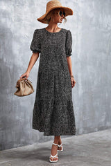 Printed Flounce Sleeve Tiered Dress - Trendsi - Flyclothing LLC