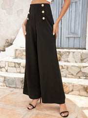Buttoned High Waist Relax Fit Long Pants - Trendsi