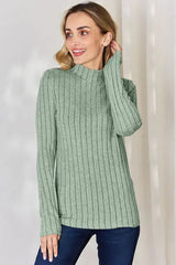 Basic Bae Full Size Ribbed Mock Neck Long Sleeve T-Shirt - Trendsi - Flyclothing LLC