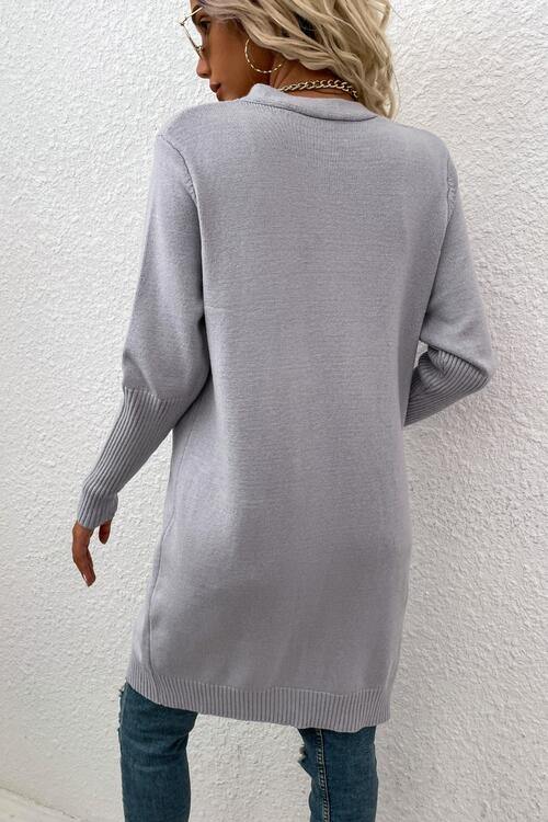 Open Front Long Sleeve Cardigan with Pockets - Trendsi