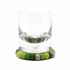 Hand Crafted Felt Ball Coasters from Nepal: 4-pack, Chakra Greens - Global Groove (T) - Global Groove
