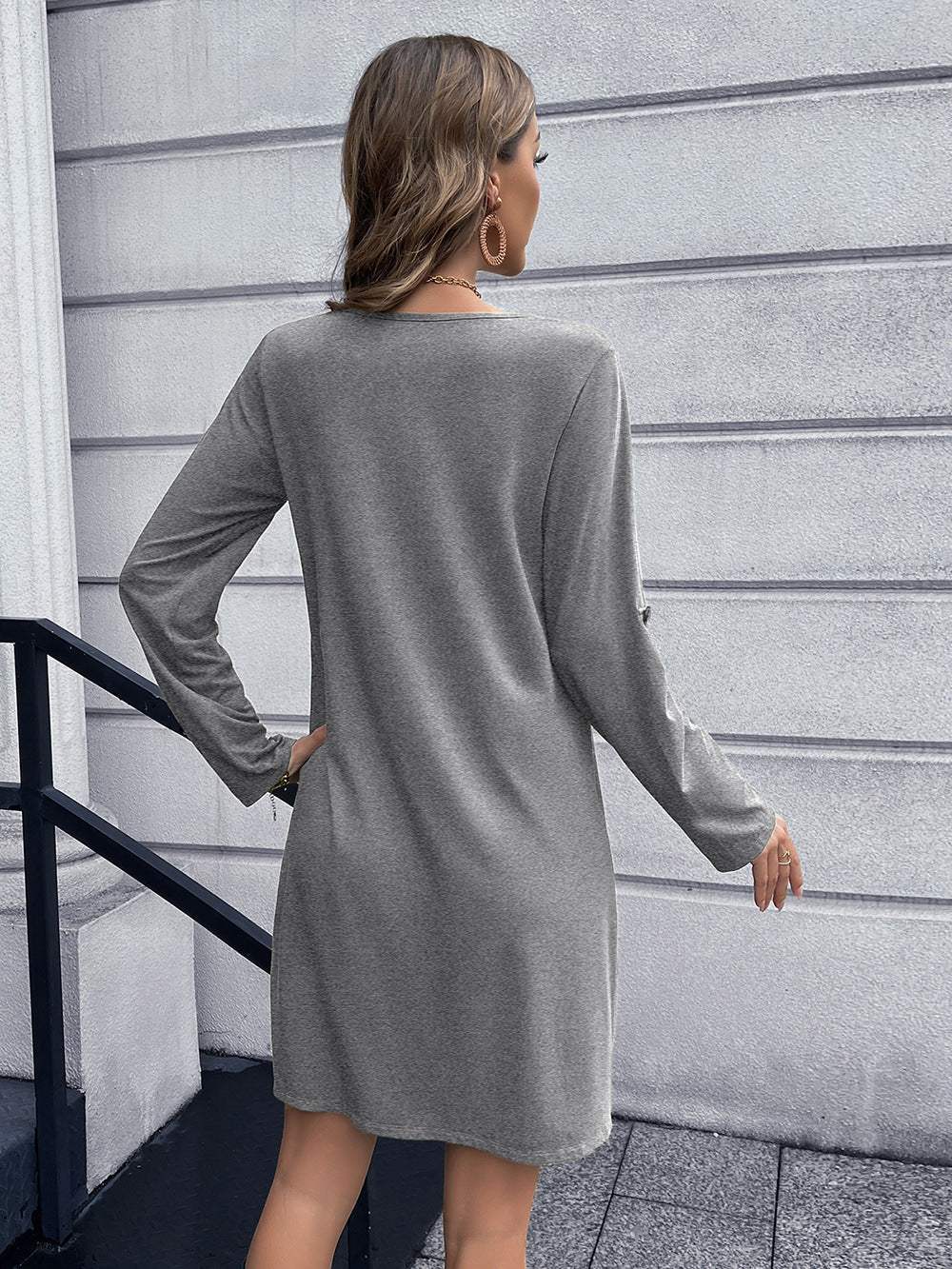 Button Down V-Neck Mini Dress - Trendsi - Flyclothing LLC