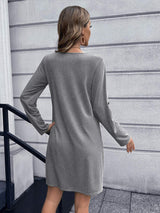 Button Down V-Neck Mini Dress - Trendsi - Flyclothing LLC