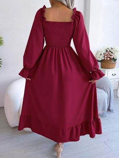 Smocked Square Neck Flounce Sleeve Dress - Trendsi - Flyclothing LLC