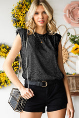 Sequin Round Neck Capped Sleeve Tank - Trendsi