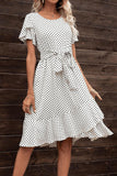 Tie Waist Petal Sleeve Ruffle Hem Dress - Trendsi