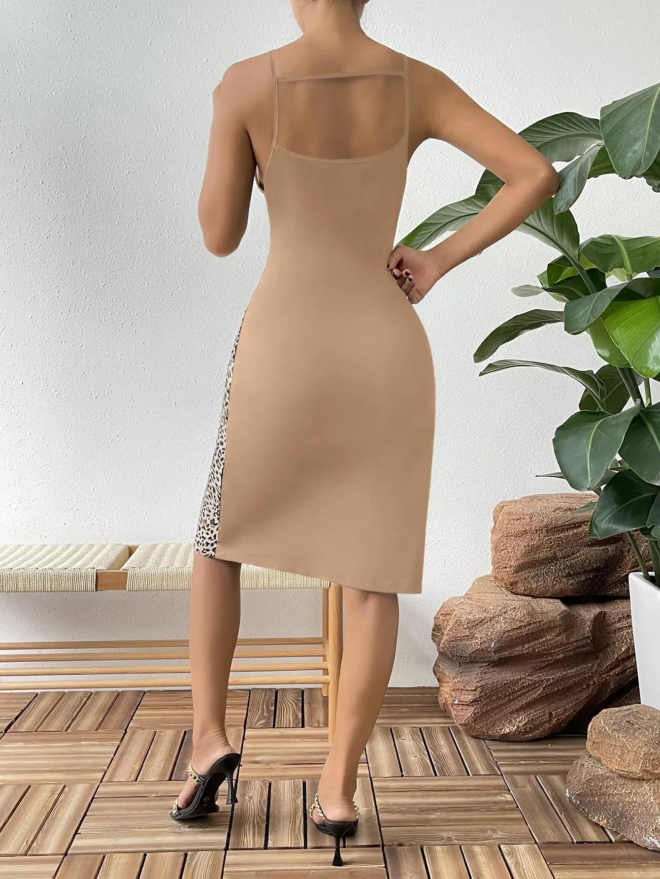 Leopard Color Block Cutout Sleeveless Knee-Length Dress - Trendsi - Flyclothing LLC