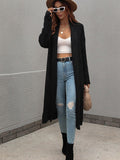 Waffle Knit Open Front Duster Cardigan With Pockets - Trendsi