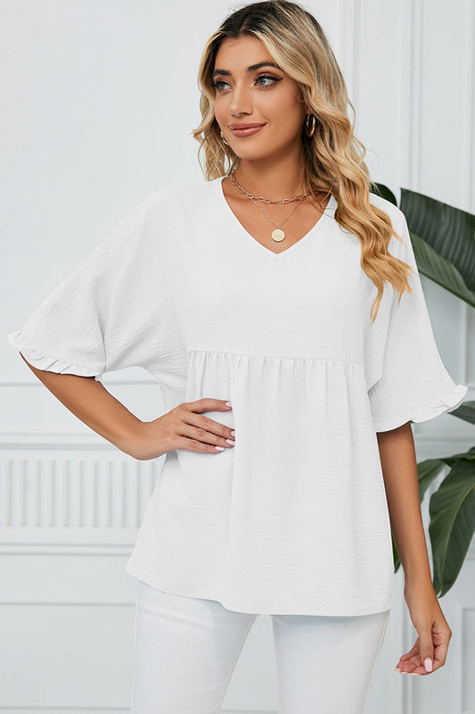 Peplum V-Neck Half Sleeve T-Shirt - Trendsi