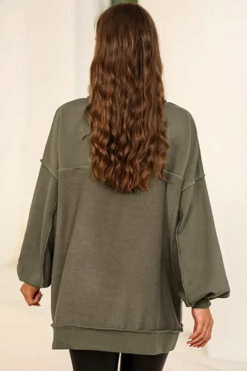 Buttoned Dropped Shoulder Sweatshirt - Trendsi - Flyclothing LLC