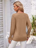 Smocked V-Neck Long Sleeve Blouse - Trendsi - Flyclothing LLC