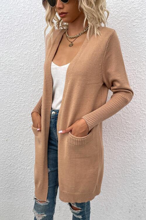 Open Front Long Sleeve Cardigan with Pockets - Trendsi