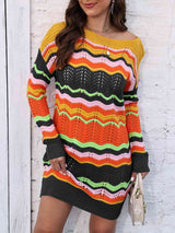 Openwork Round Neck Sweater Dress - Trendsi - Flyclothing LLC