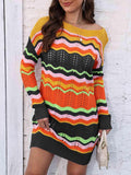 Openwork Round Neck Sweater Dress - Trendsi