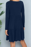 Round Neck Long Sleeved Tiered Dress - Trendsi