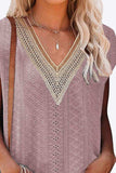 Eyelet Contrast V-Neck Tee - Trendsi - Flyclothing LLC