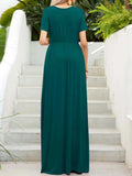 Round Neck Short Sleeve Maxi Dress with Pockets - Trendsi - Flyclothing LLC