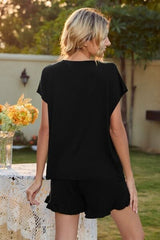 Round Neck Short Sleeve T-Shirt and Drawstring Shorts Lounge Set - Trendsi