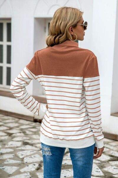 Striped Contrast Turtleneck Sweater - Trendsi - Flyclothing LLC