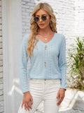 Decorative Button Openwork V-Neck T-Shirt - Trendsi