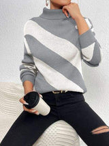 Striped Turtleneck Dropped Shoulder Sweater - Trendsi - Flyclothing LLC