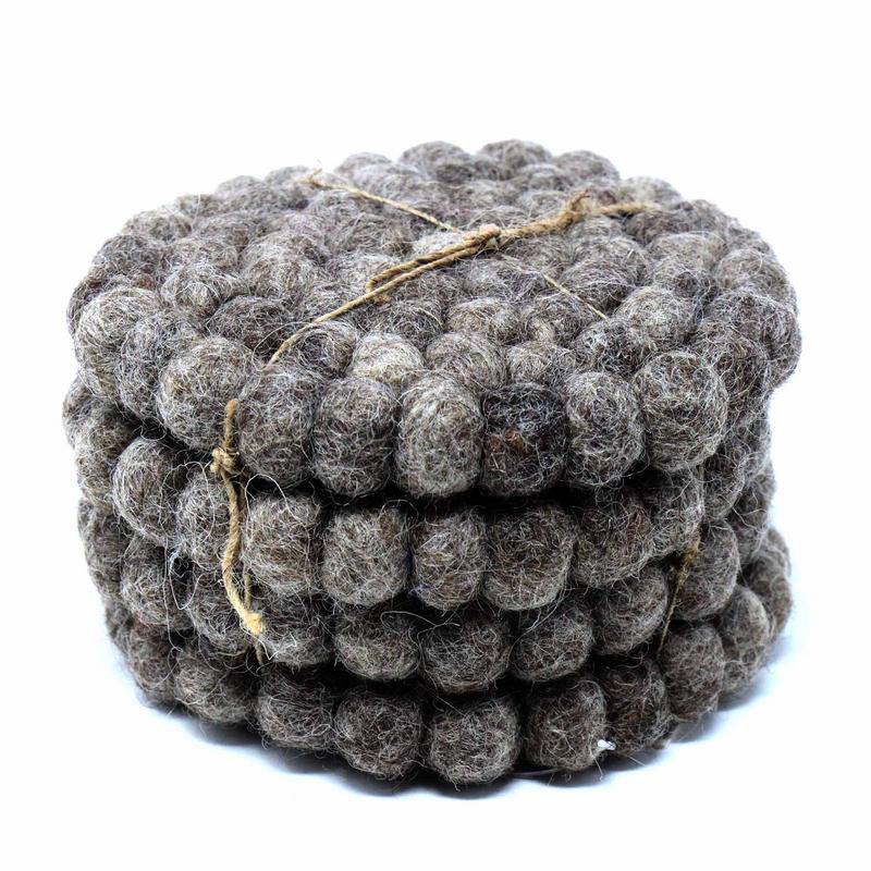 Hand Crafted Felt Ball Coasters from Nepal: 4-pack, Dark Grey - Global Groove (T) - Global Groove