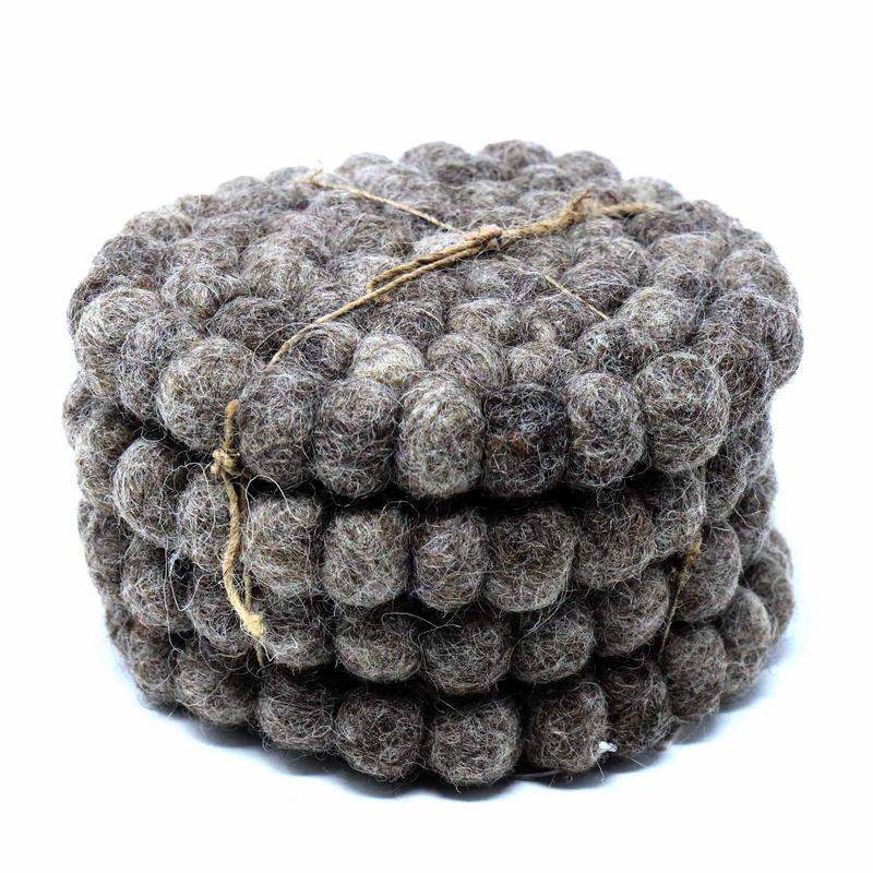 Hand Crafted Felt Ball Coasters from Nepal: 4-pack, Dark Grey - Global Groove (T) - Global Groove - Flyclothing LLC