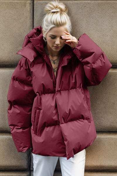 Pocketed Zip Up Hooded Puffer Jacket - Trendsi - Flyclothing LLC