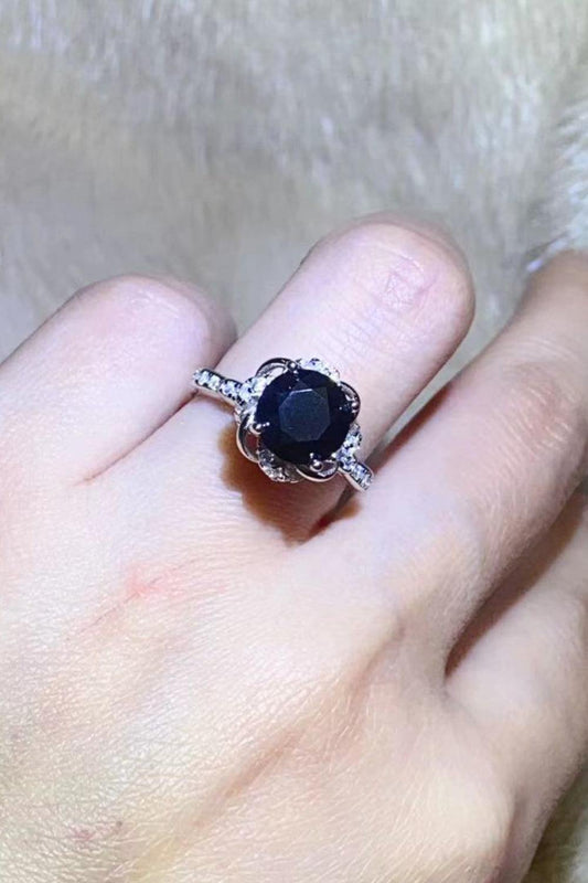 2 Carat Black Moissanite Floral Ring - Trendsi