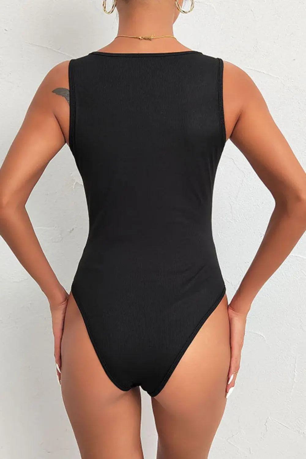 Spliced Lace Deep V Sleeveless Bodysuit - Trendsi - Flyclothing LLC