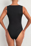 Spliced Lace Deep V Sleeveless Bodysuit - Trendsi